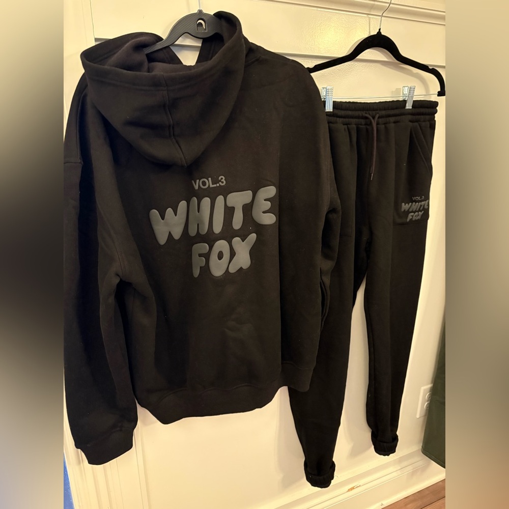 White Fox Black Hoodie and Sweatpants Set
